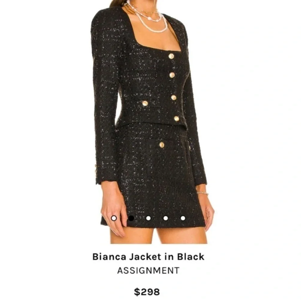 Revolve Assignment Bianca Jacket in Black Tweed Revolve Square Neck Size XS NWOT